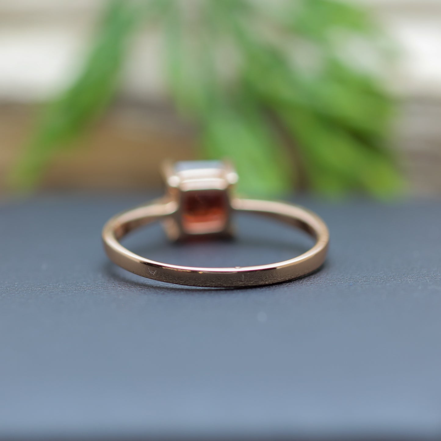 Square-Cut Garnet Minimalist Ring in Sterling Silver
