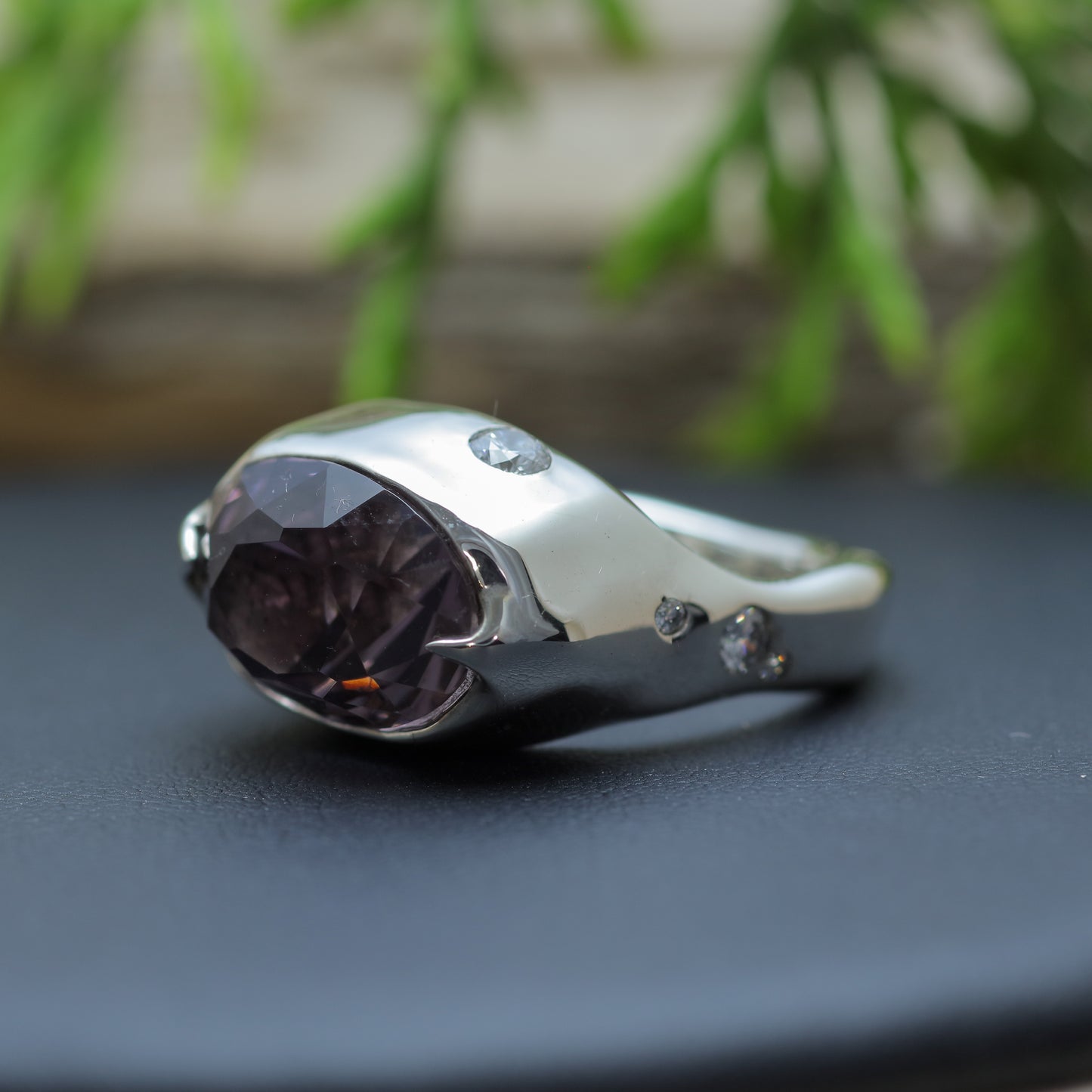 Organic Oval Amethyst & Flush Lab Diamond Statement Ring