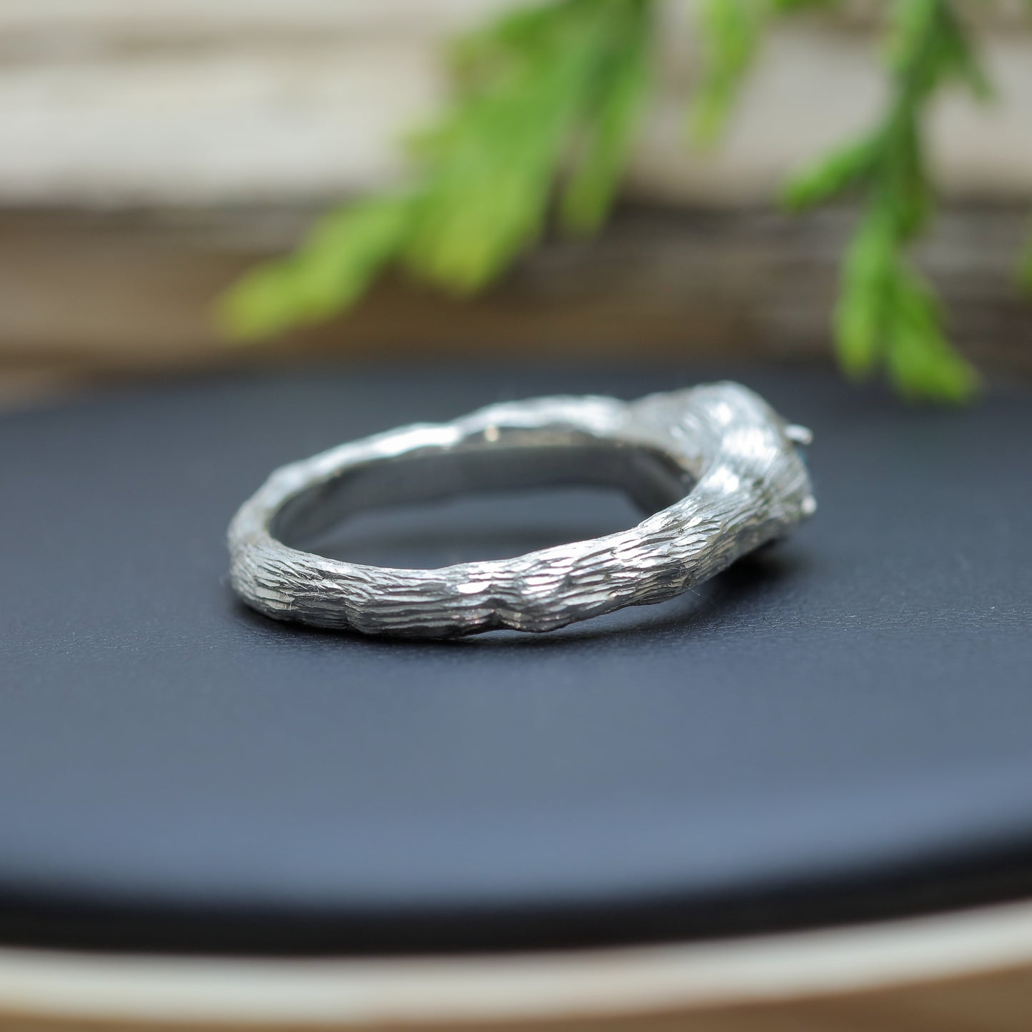 Texture Oval Aquamarine Solitaire Ring