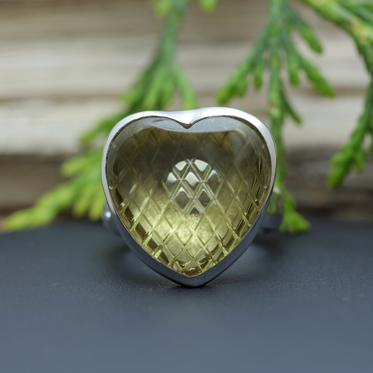 Organic Heart-Shape Lemon Quartz & Flush Diamond Statement Ring