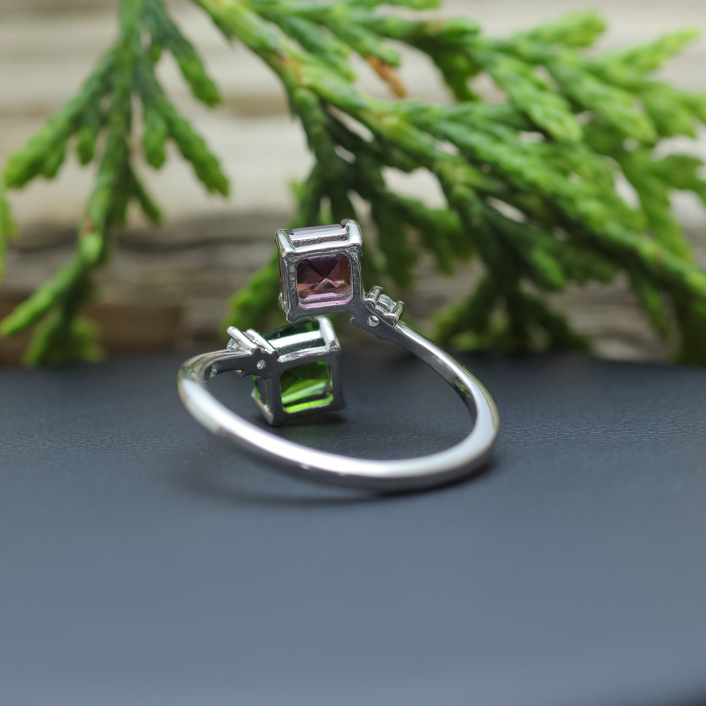 925 silver Natural Diopside and Garnet Cluster Accent Ring