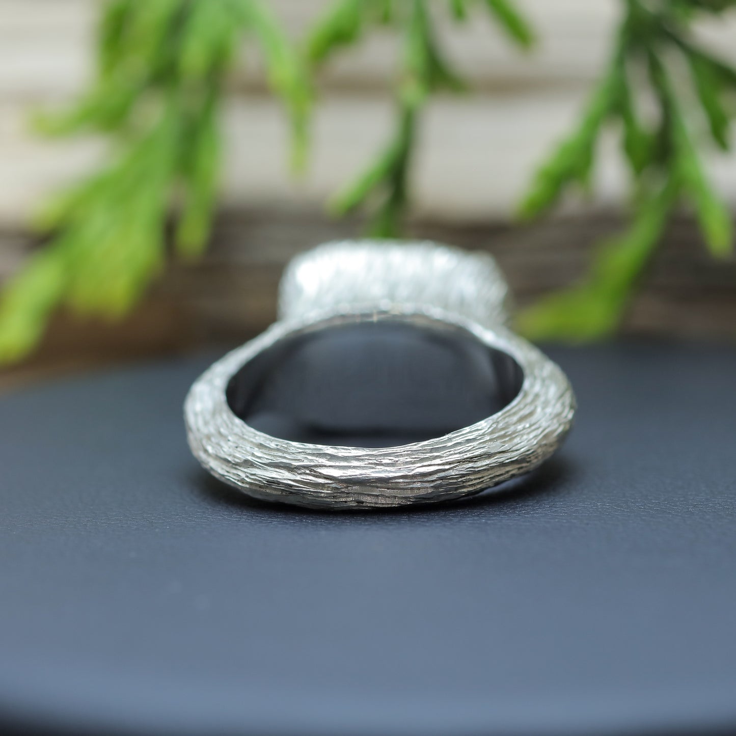 Hand-Textured Rectangle Amethyst Argentium Silver Ring