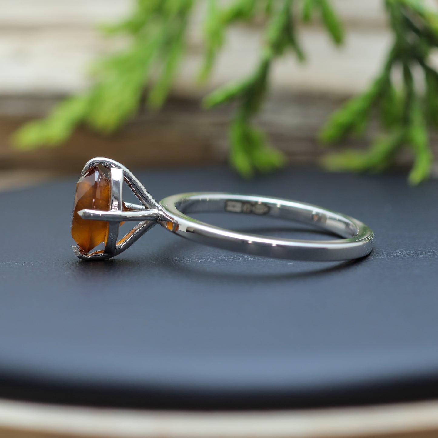 Natural Hessonite Garnet Solitaire Ring