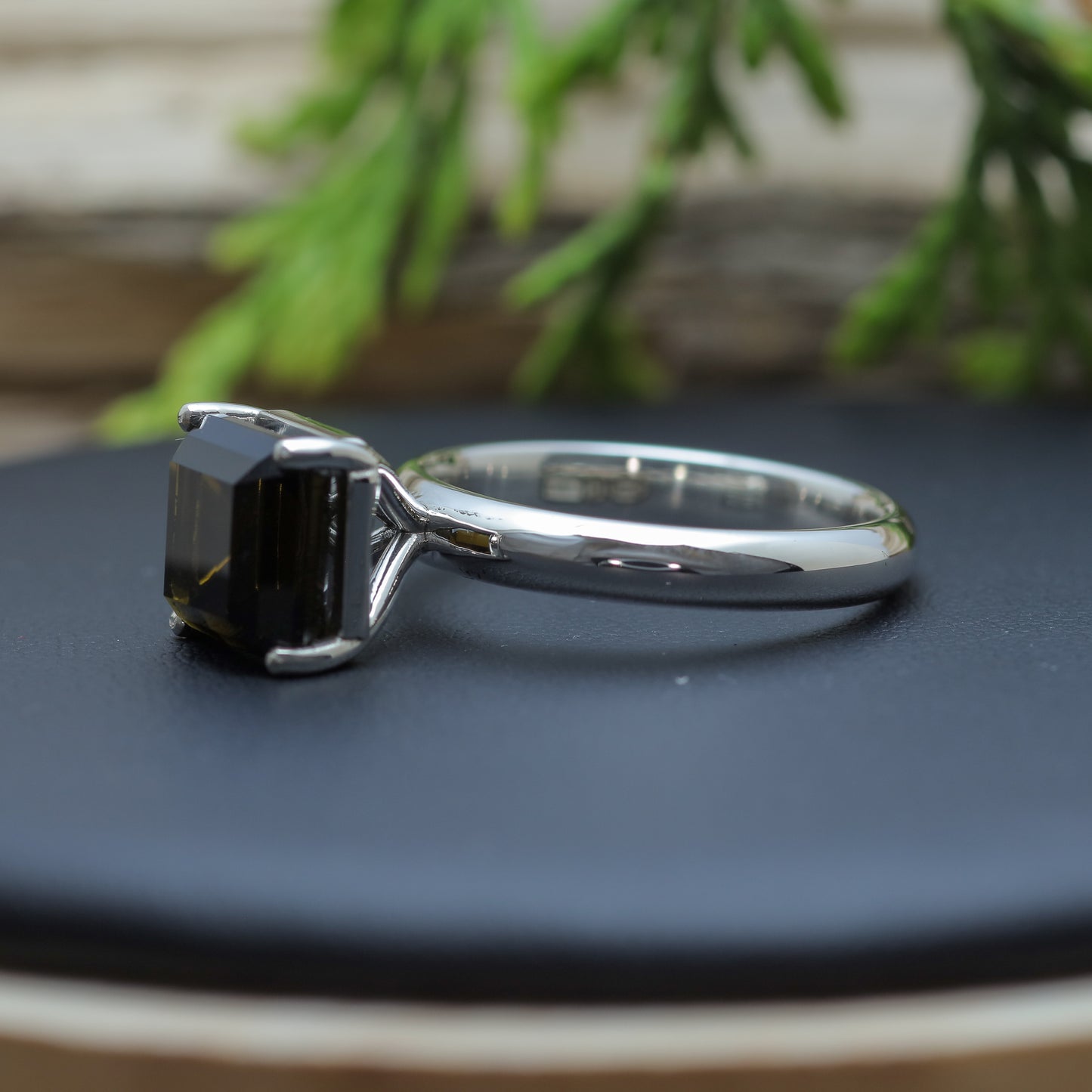 Certified Dark Green Square Tourmaline Sterling Silver Ring