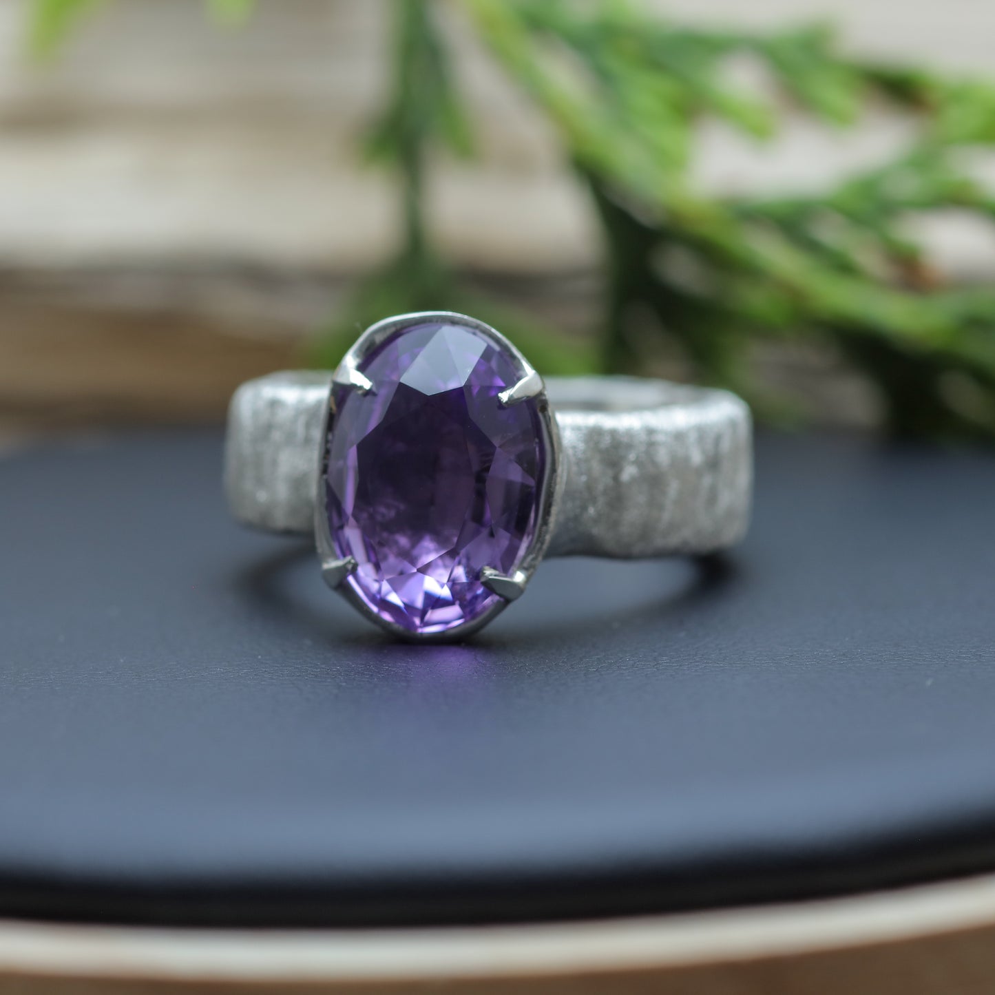 Organic Textured Oval Amethyst Statement Ring