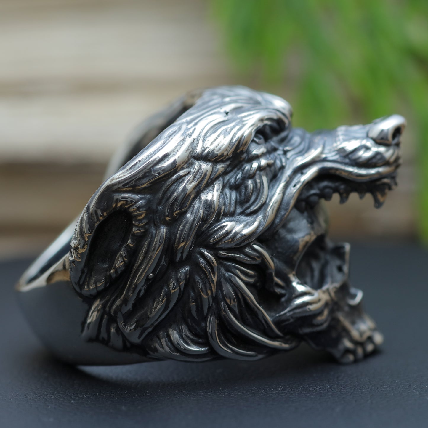 Men's "Alpha Totem" Primal Wolf Skull Signet Ring in Sterling Silver (27.6g)