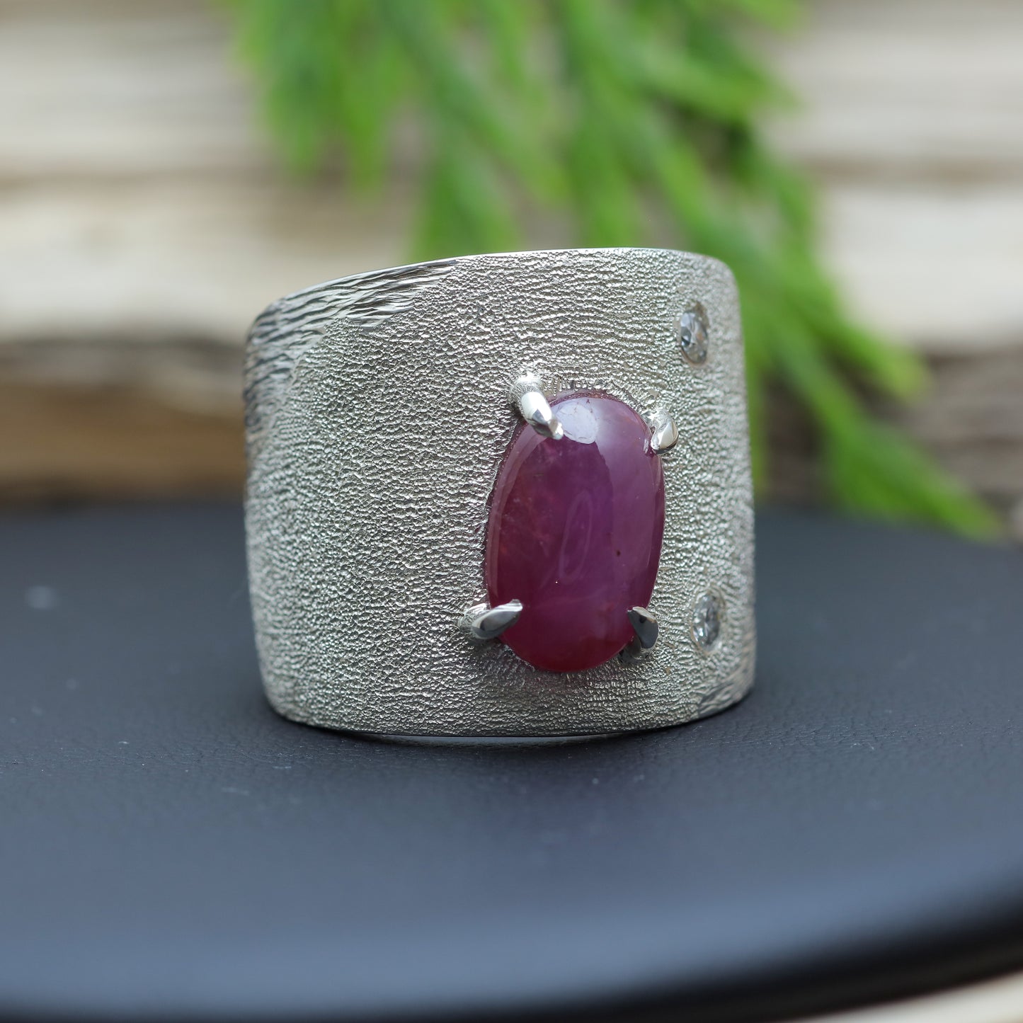 Organic Textured Star Ruby Statement Ring