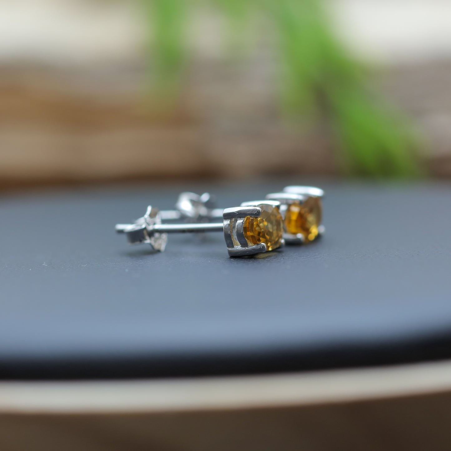 Gold-Plated Silver Natural Citrine Stud Earrings