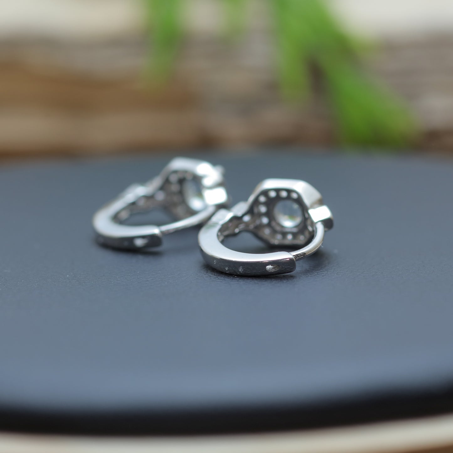 Natural Aquamarine Geometric Halo Huggie Hoop Earrings