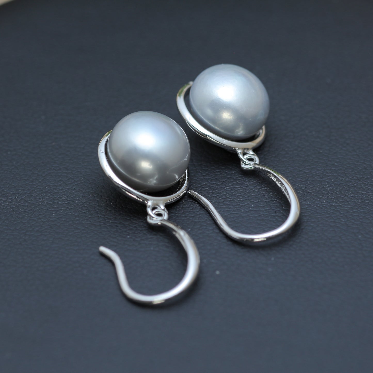Natural Gray Cultured Pearl Floating Drop Earrings
