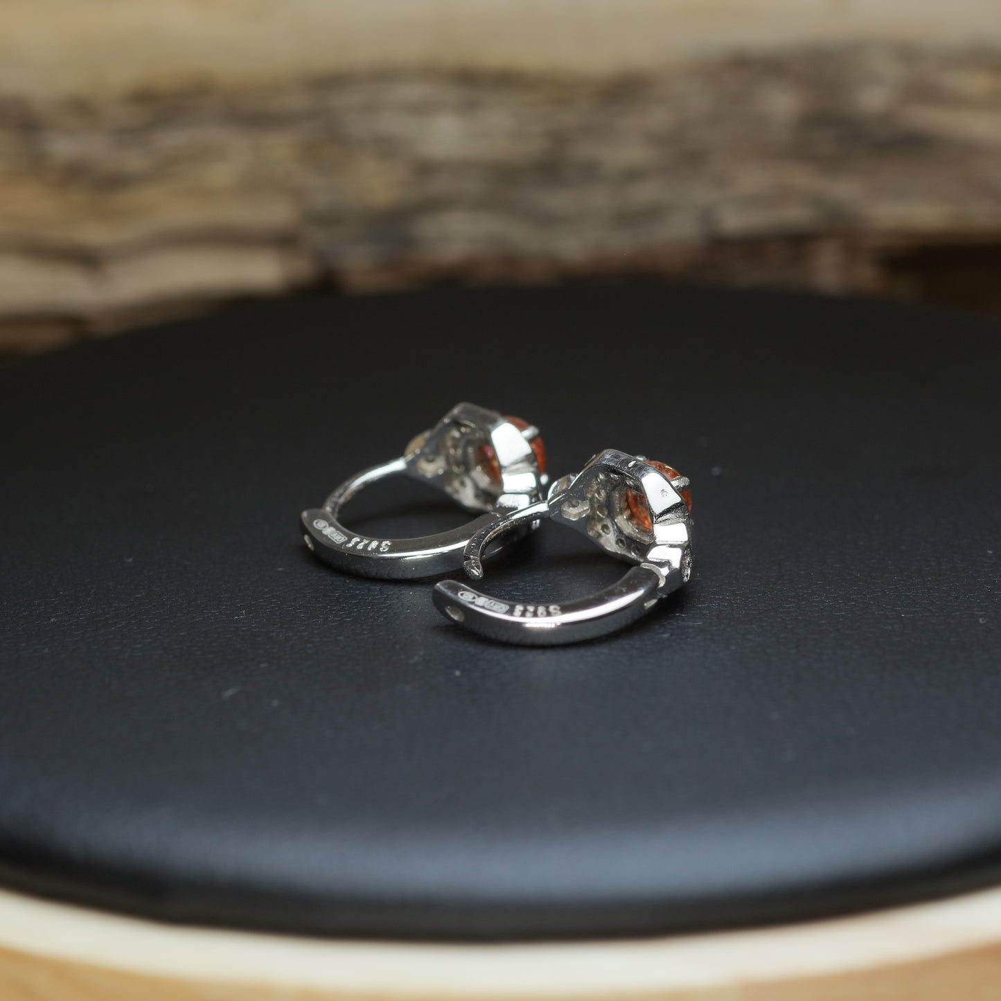 Natural Sunstone Hexagonal Halo Huggie Earrings