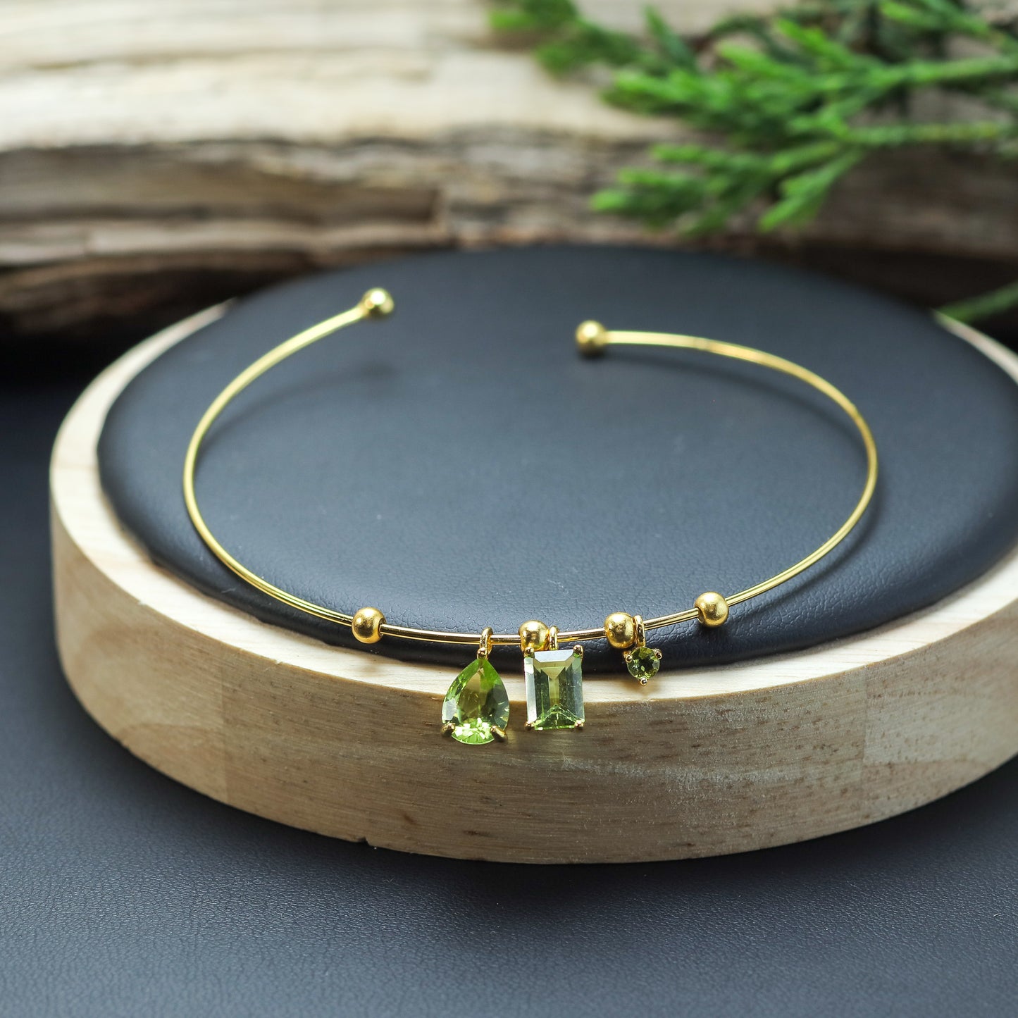 Natural Peridot Open Bangle Bracelet