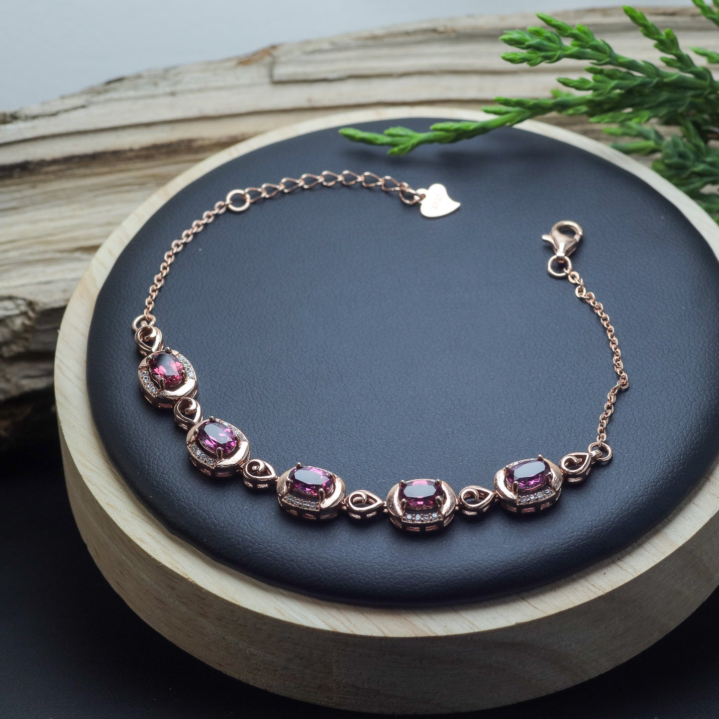 Natural Purple Garnet Elegant Station Link Bracelet