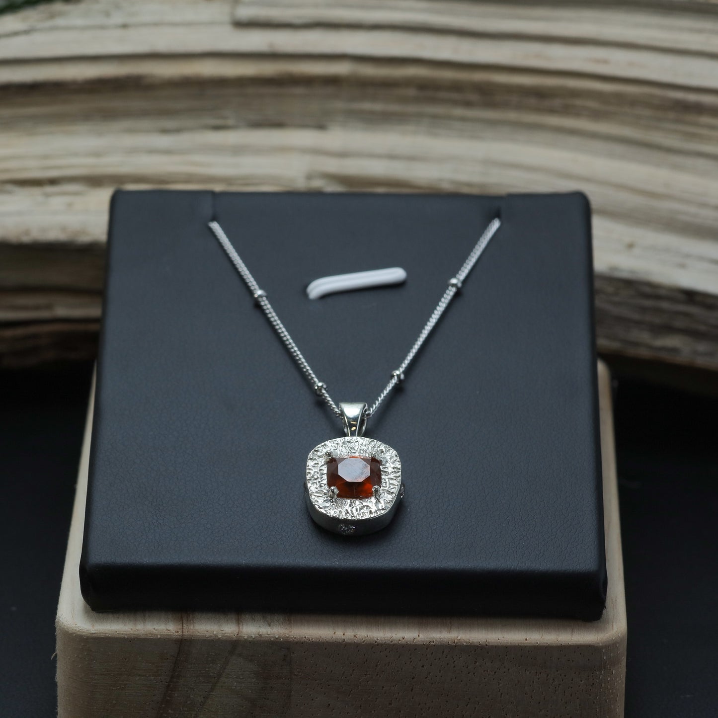 Cushion-Cut Hessonite Garnet Organic Pendant Necklace