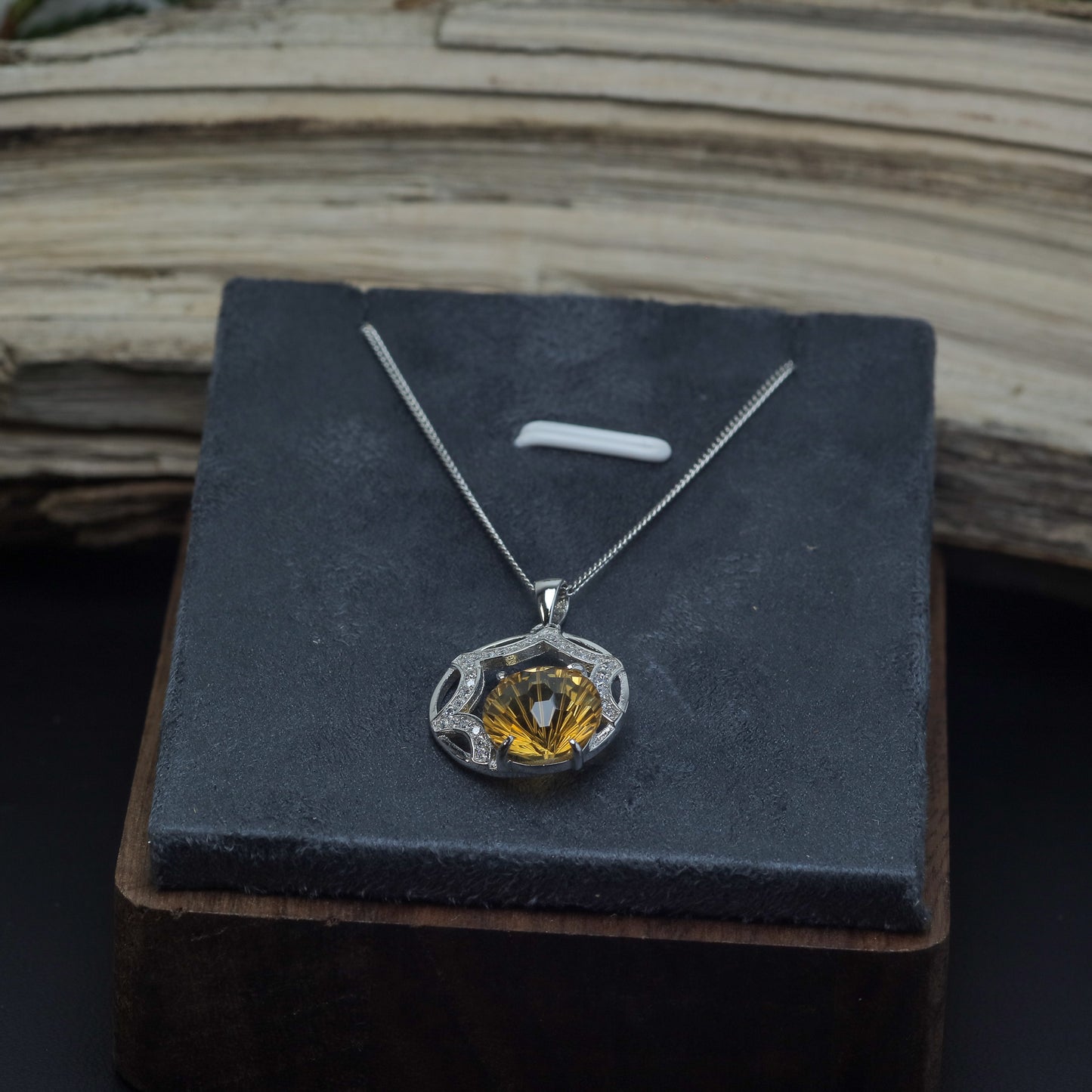 Natural Citrine Sunburst Accent Pendant Necklace