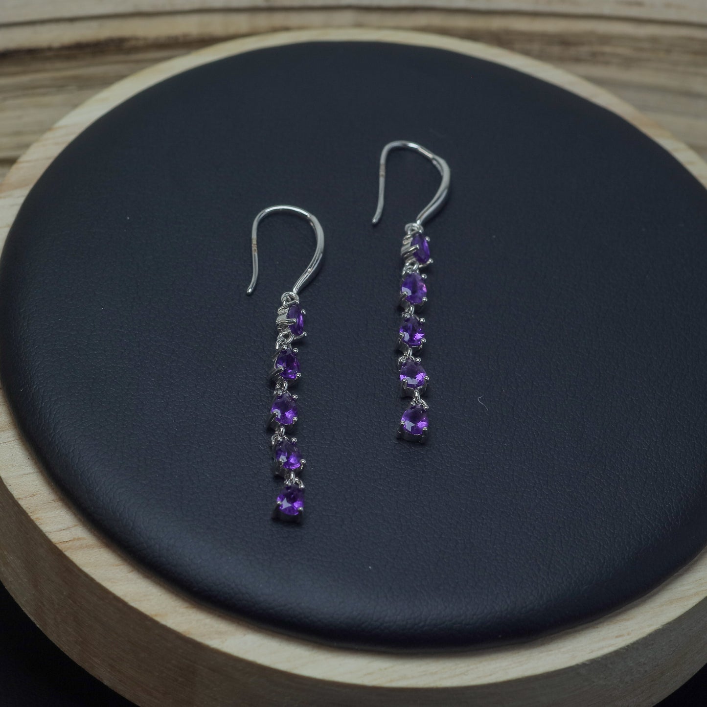 Natural Amethyst Sterling Silver Drop Earrings