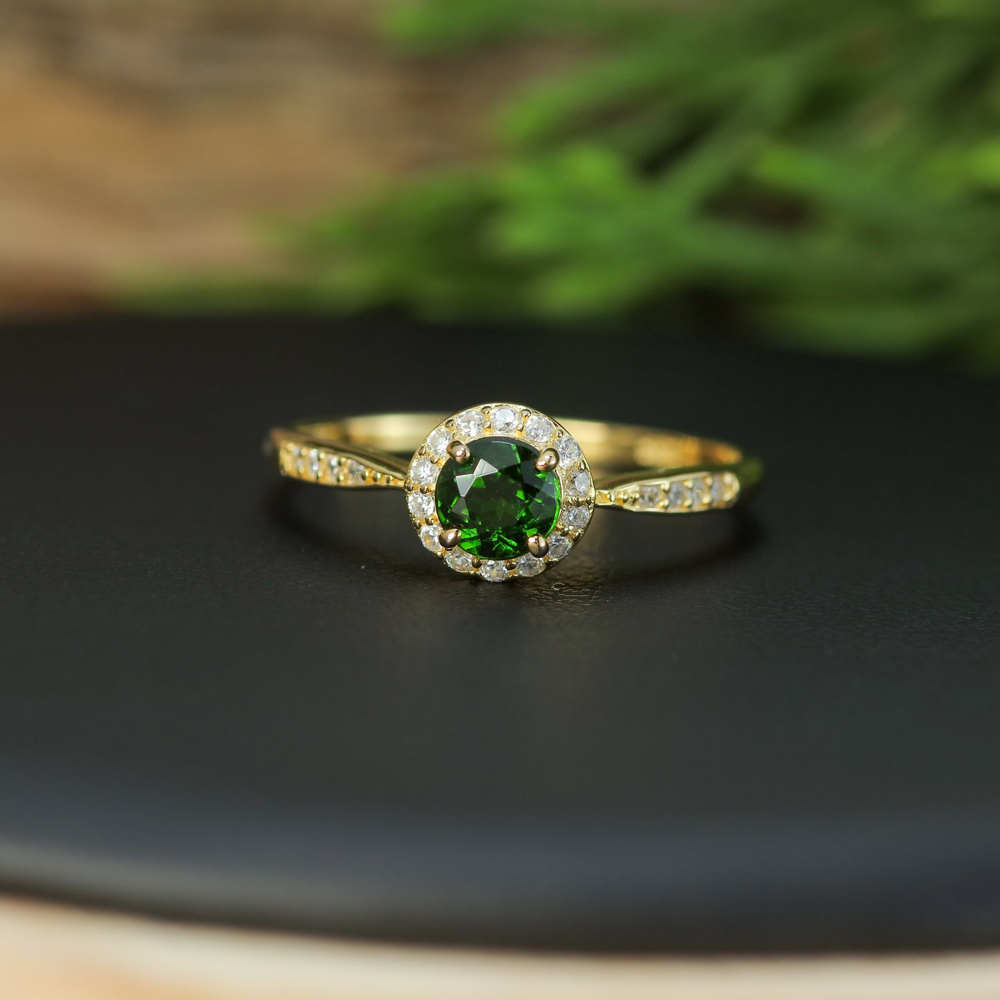 Natural Chrome Diopside Halo Statement Ring