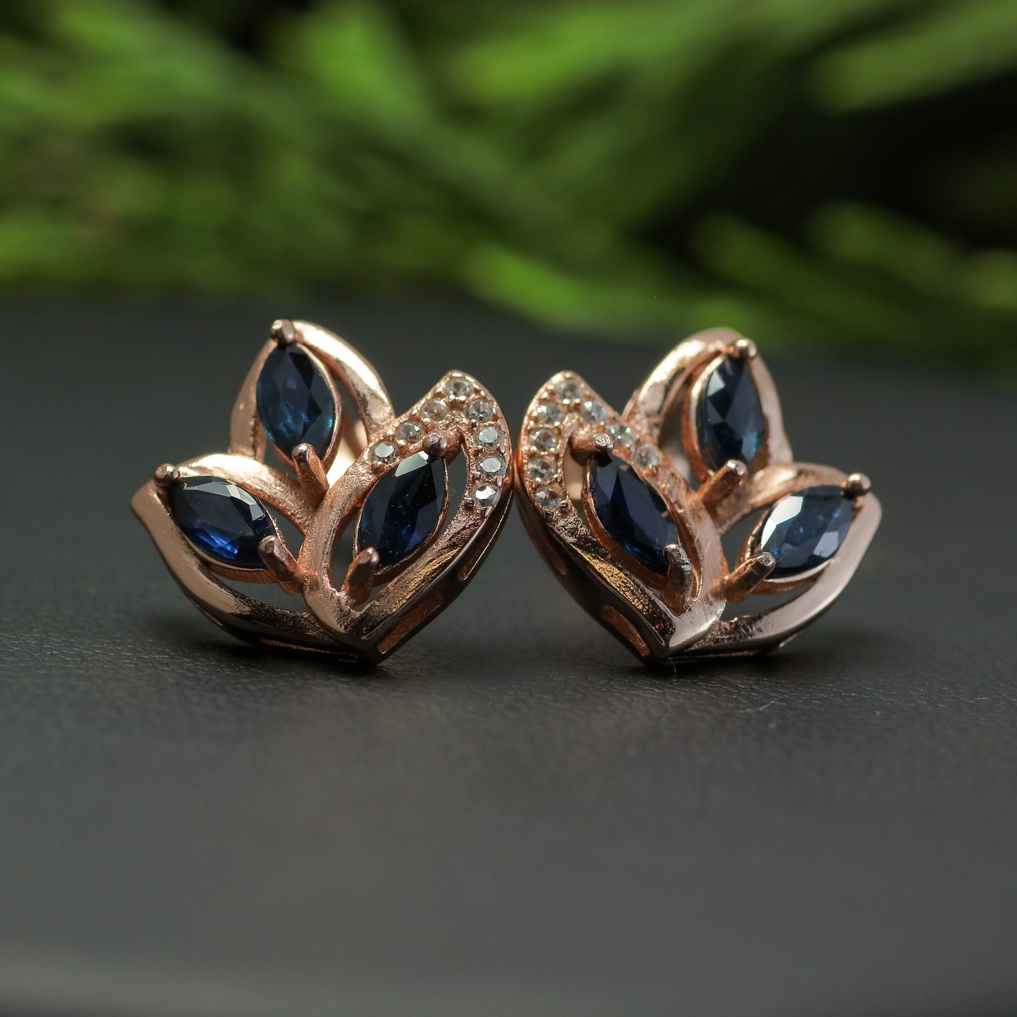 Natural Sapphire Botanical Stud Earrings