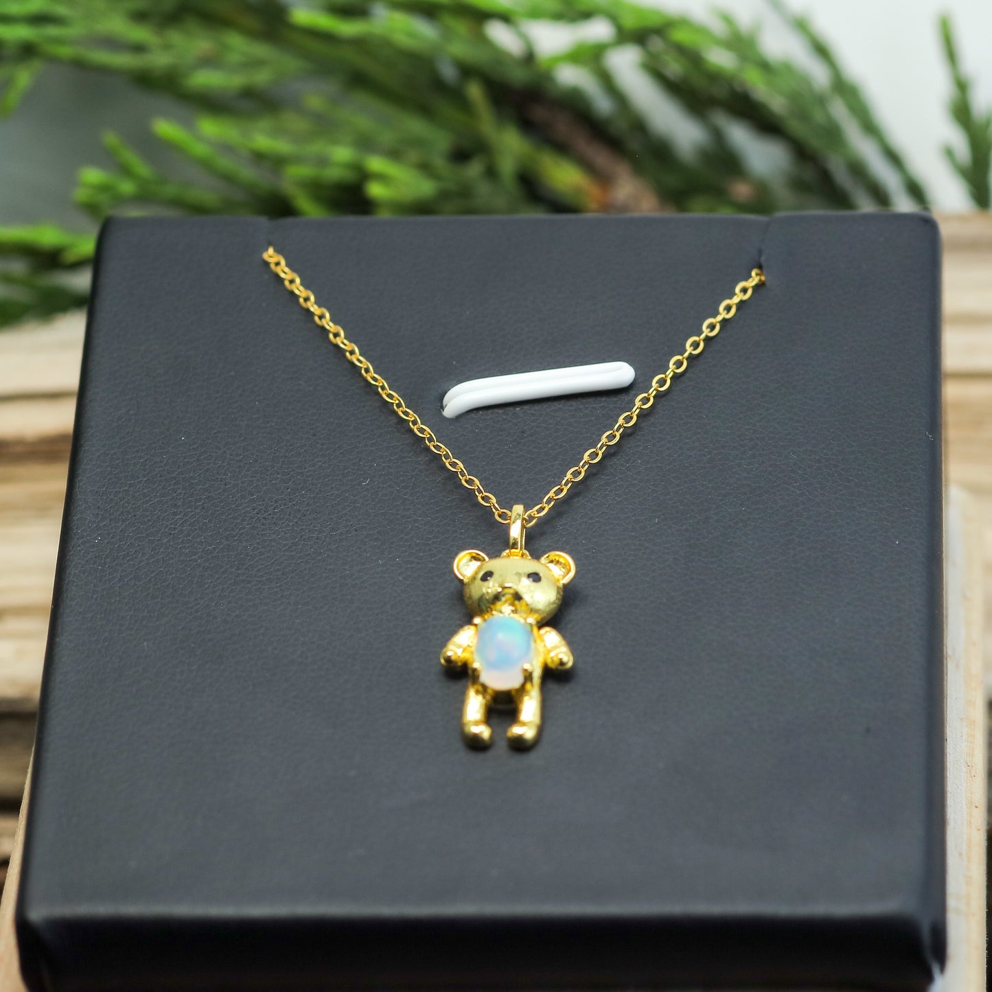 Ethiopian Opal Teddy Bear Pendant Necklace