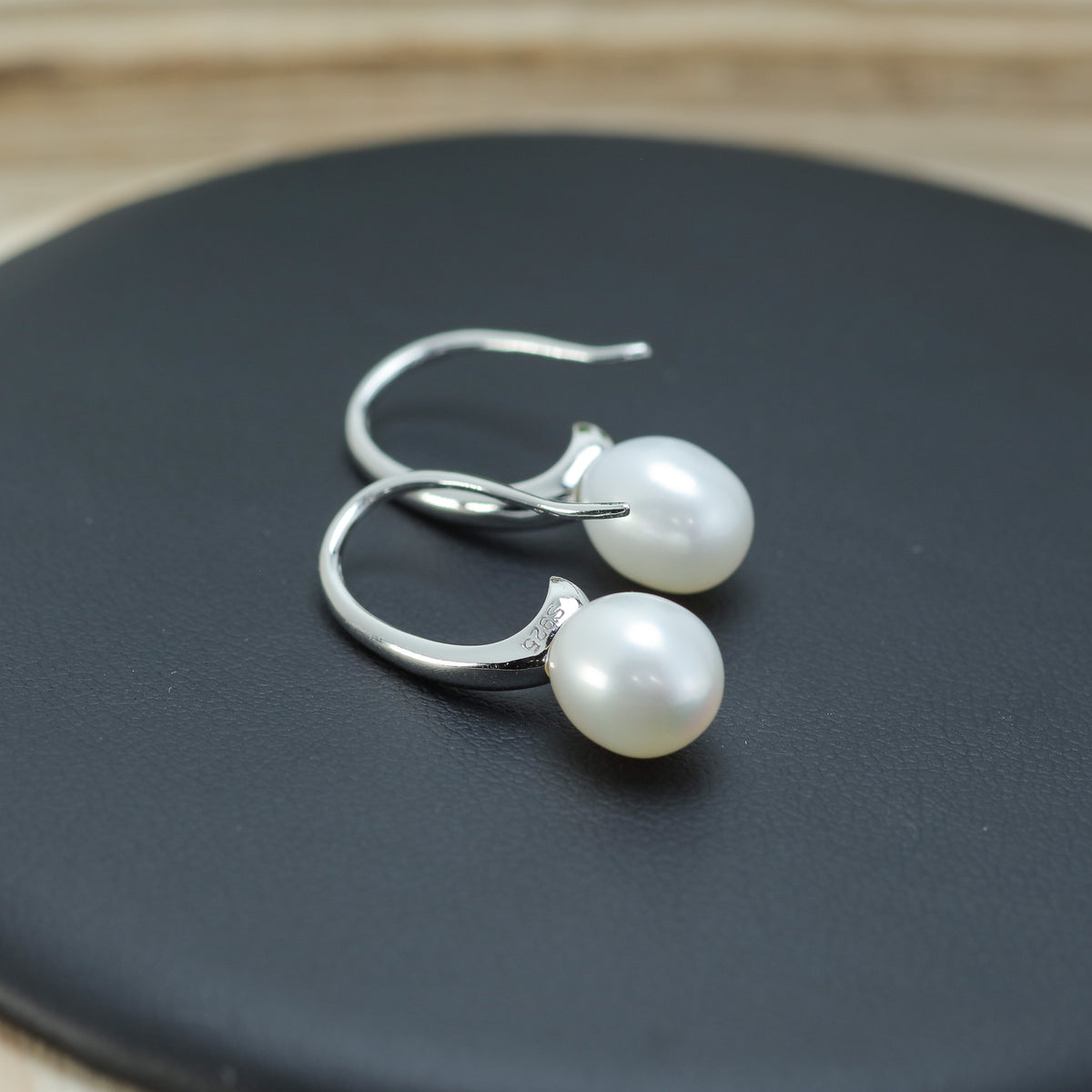 White Natural Cultured Pearl Drop Hook Earrings