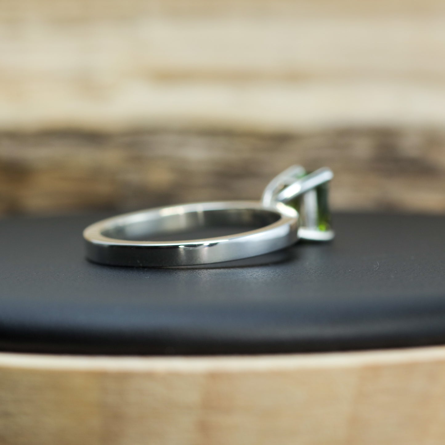 Hand-Cut Green Tourmaline Solitaire Ring in 925 Sterling Silver