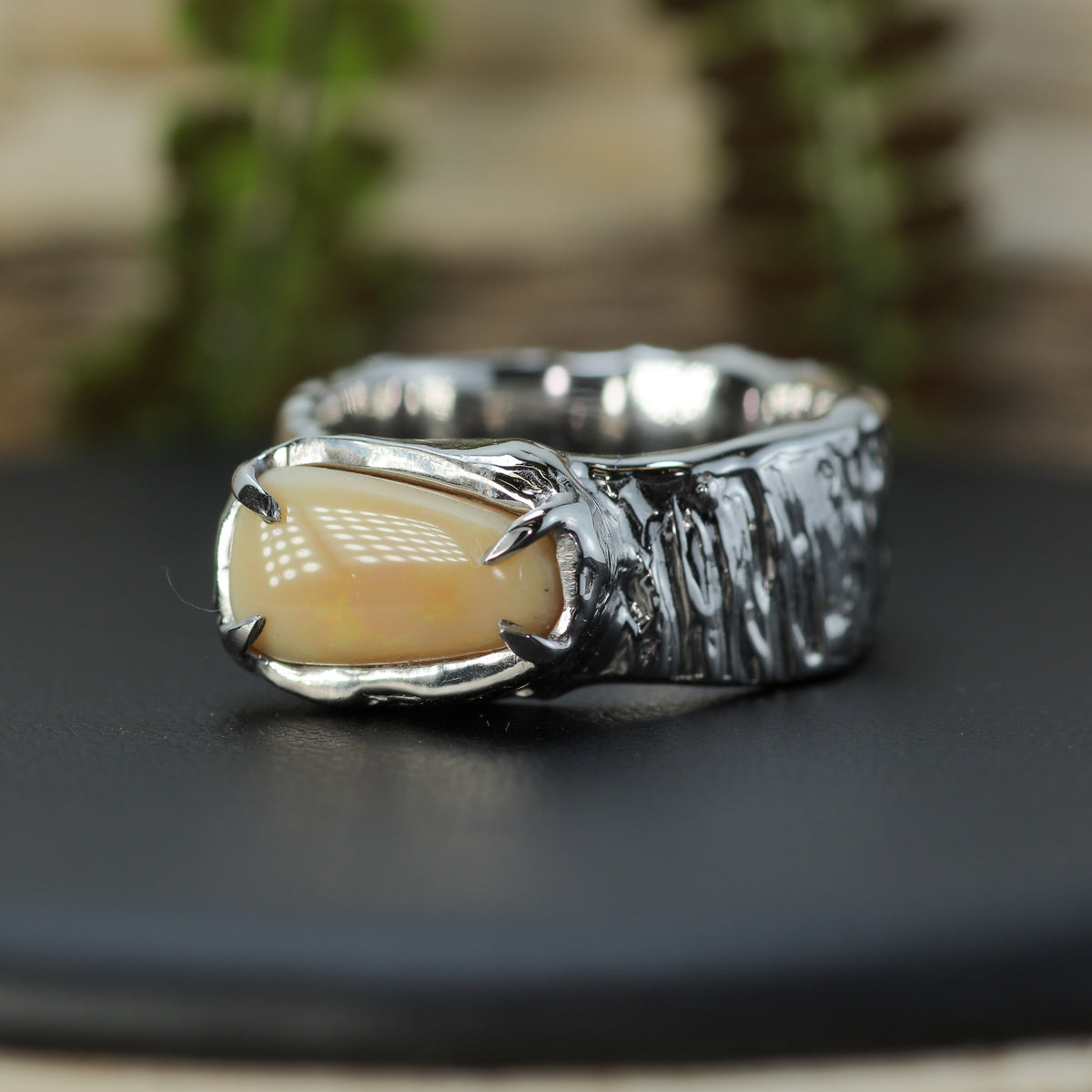 Big Orangey Ethiopian Opal Heavy Statement Band | 925 Silver