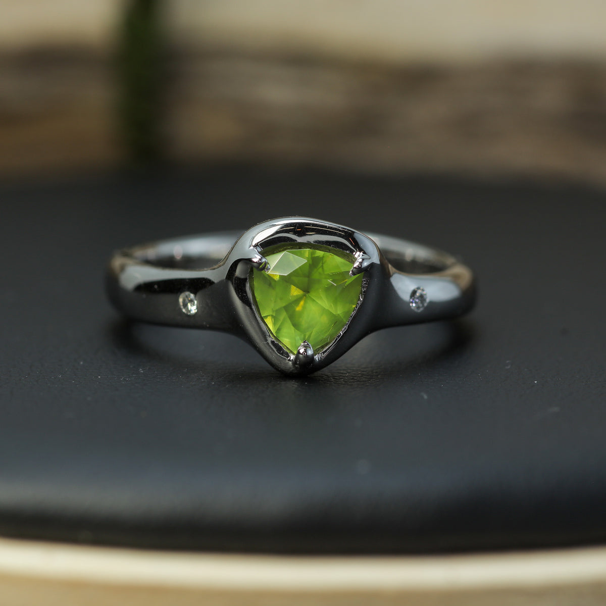 Artisan Trillion Peridot & Lab Diamond Organic Band | Rhodium Plated