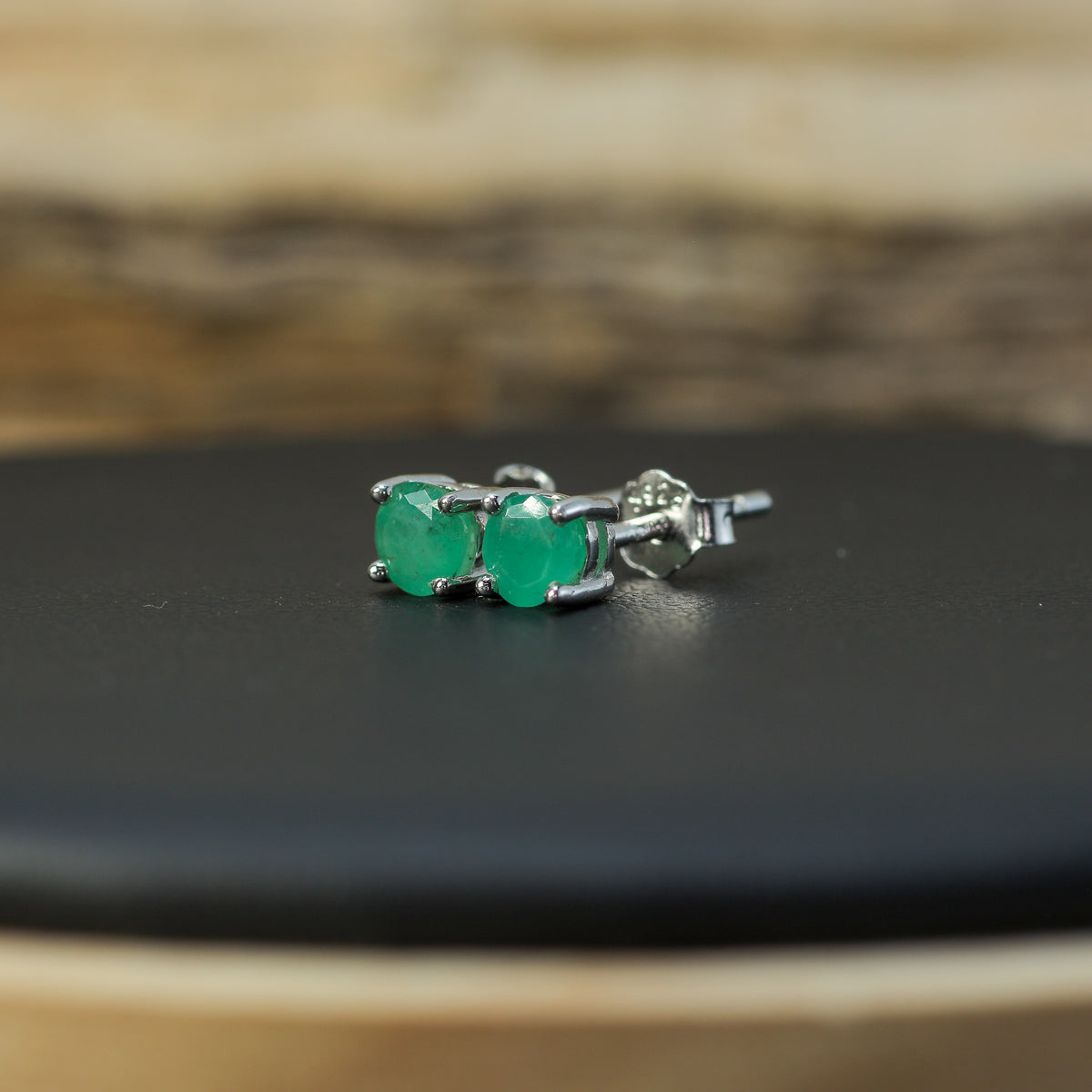 Verdant Natural Emerald Stud Earrings – 925 Sterling Silver