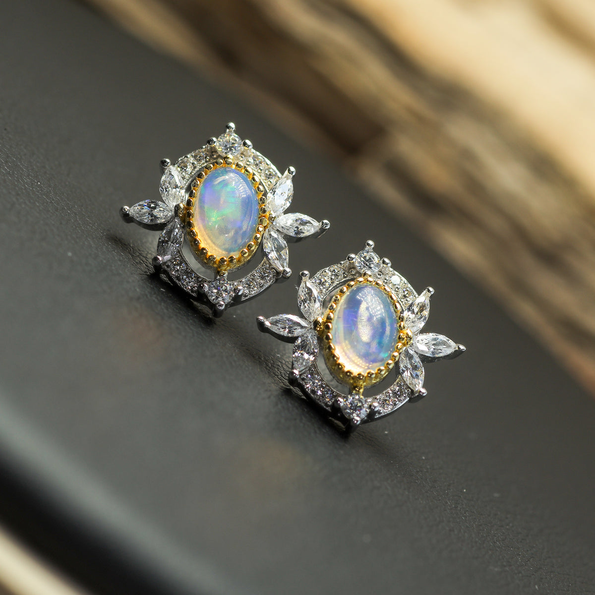 Celestial Ethiopian Opal Cluster Stud Earrings – 925 Sterling Silver with CZ Accents