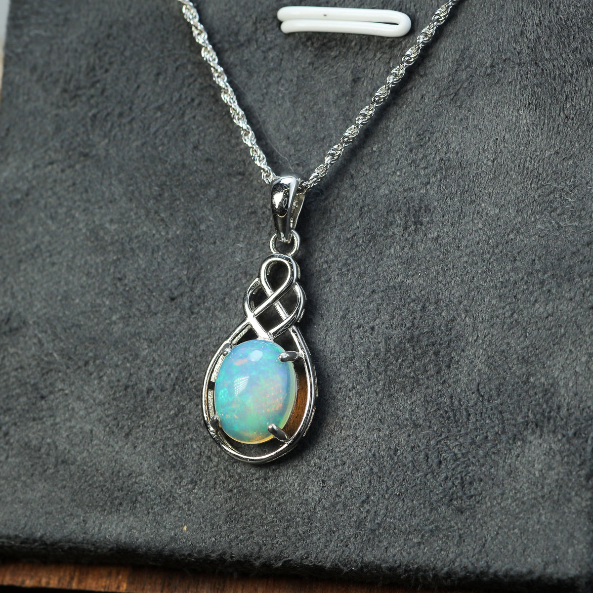 Celtic Knot Natural Ethiopian Opal Pendant Necklace in 925 Silver