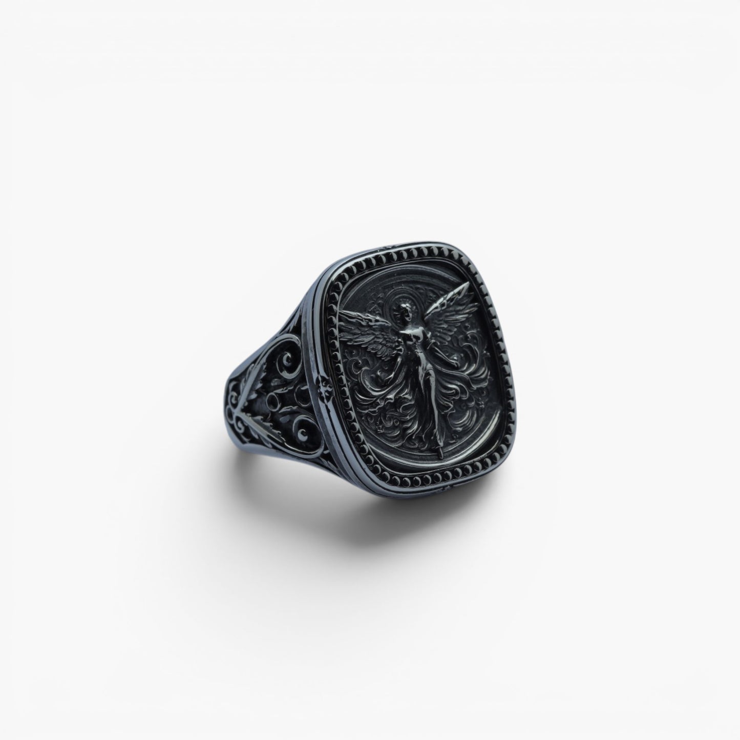 Men's Sculpted Angelic Wing Heavy Signet Ring in Sterling Silver