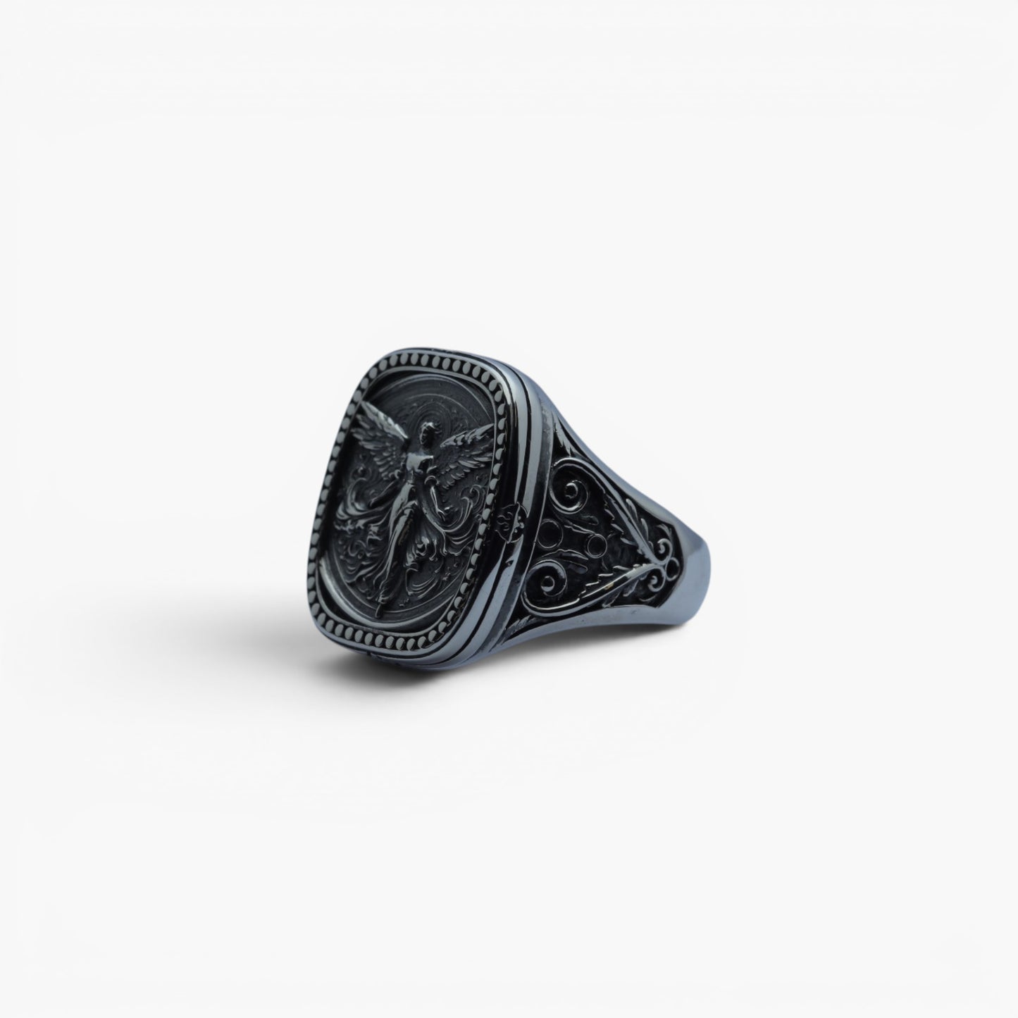 Men's Sculpted Angelic Wing Heavy Signet Ring in Sterling Silver