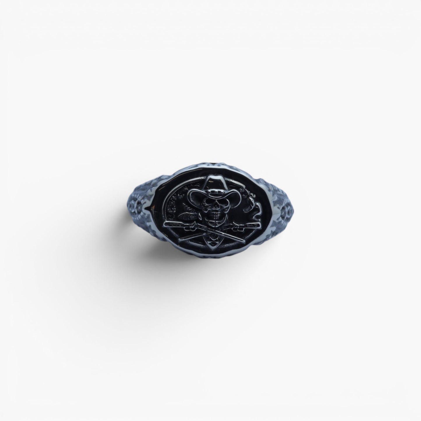 Men's "Mexican Charro Skull" Heavy Signet Ring in Sterling Silver (9.9g)