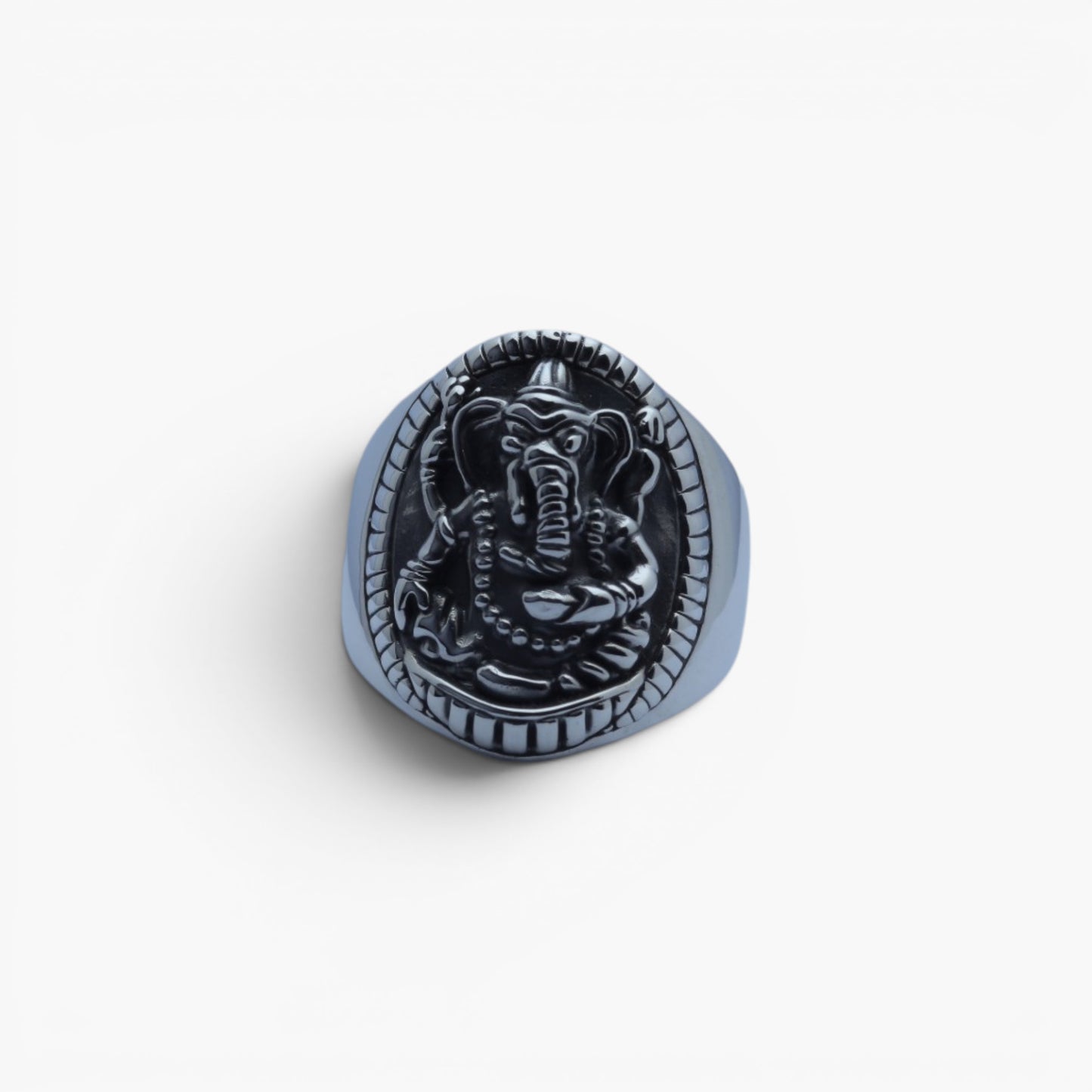 Men's "Ganesha: Lord of Beginnings" Heavy Signet Ring in Sterling Silver (11.8g)