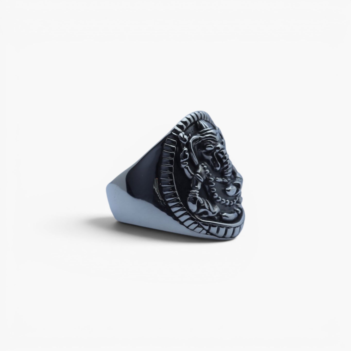 Men's "Ganesha: Lord of Beginnings" Heavy Signet Ring in Sterling Silver (11.8g)