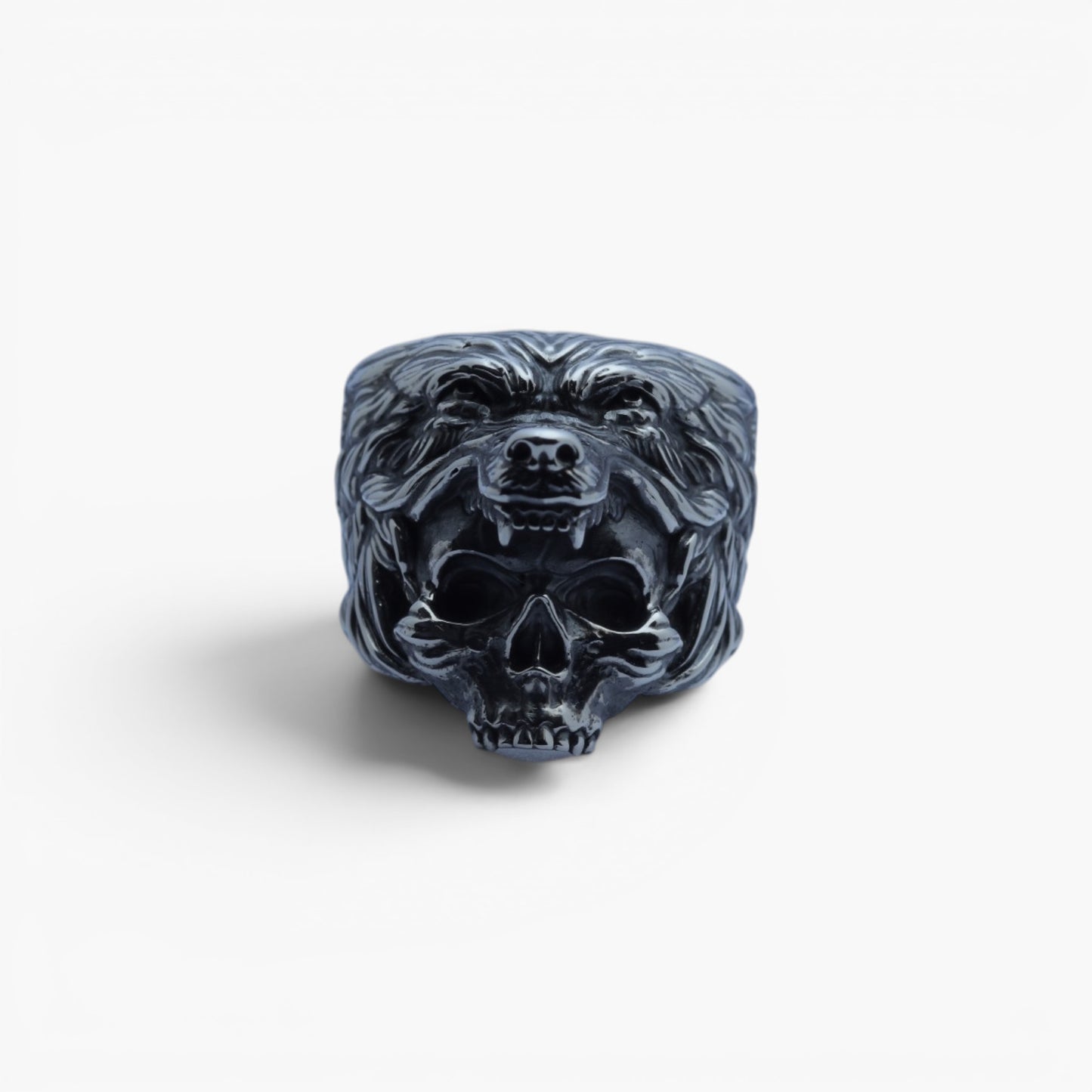Men's "Alpha Totem" Primal Wolf Skull Signet Ring in Sterling Silver (27.6g)