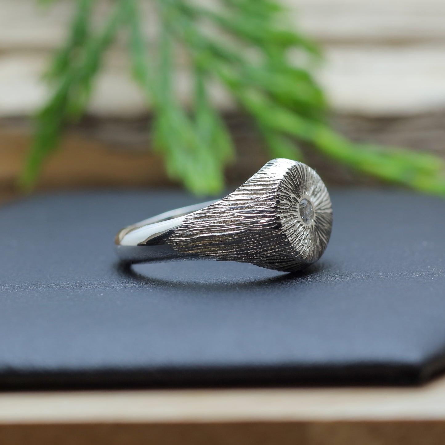 Hand-Sculpted Radial Texture Signet Ring in Argentium Silver