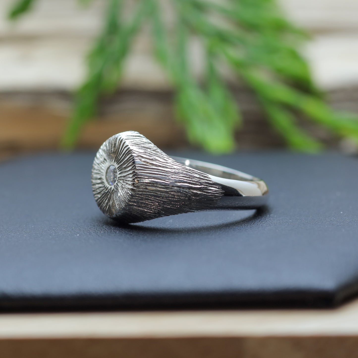 Hand-Sculpted Radial Texture Signet Ring in Argentium Silver