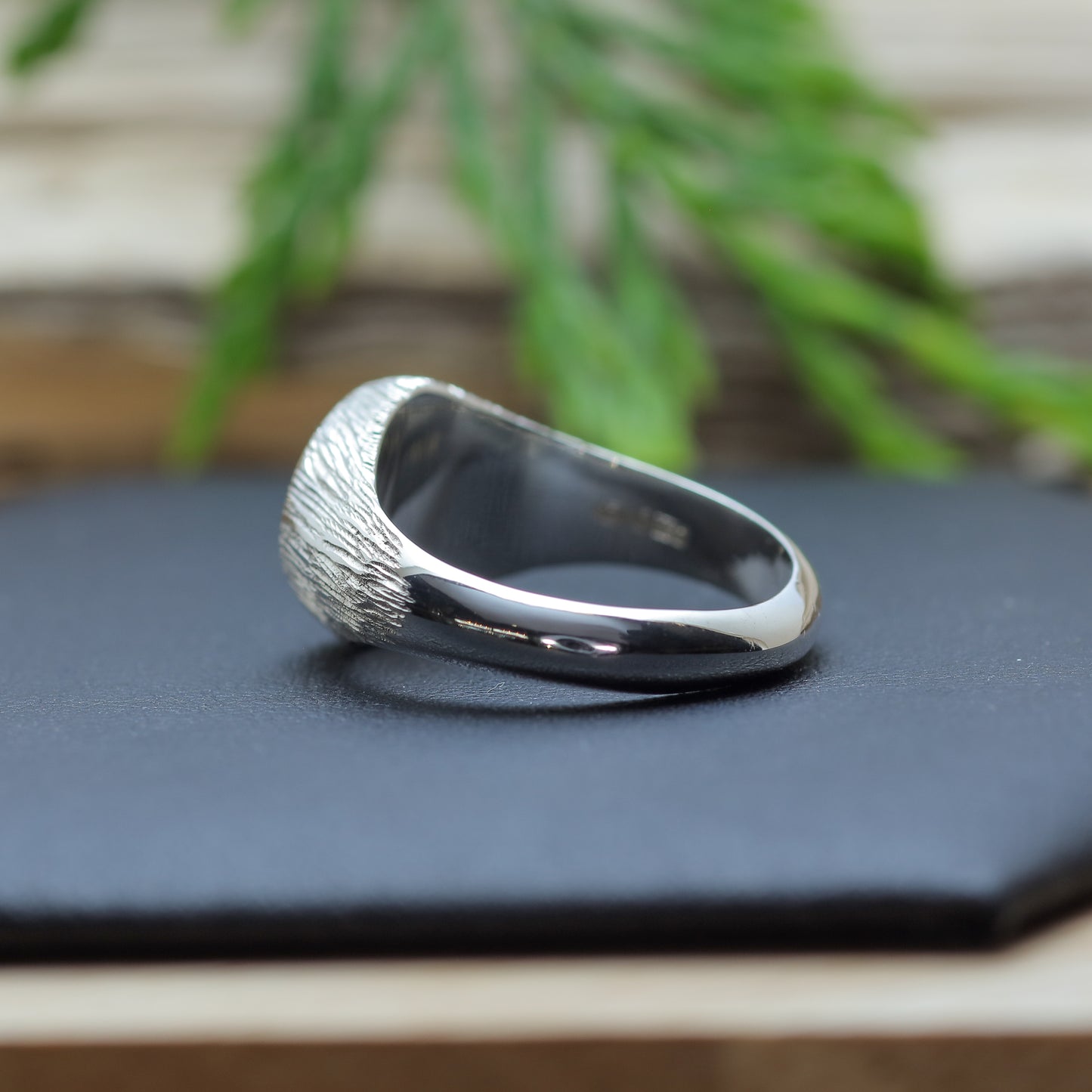 Hand-Sculpted Radial Texture Signet Ring in Argentium Silver