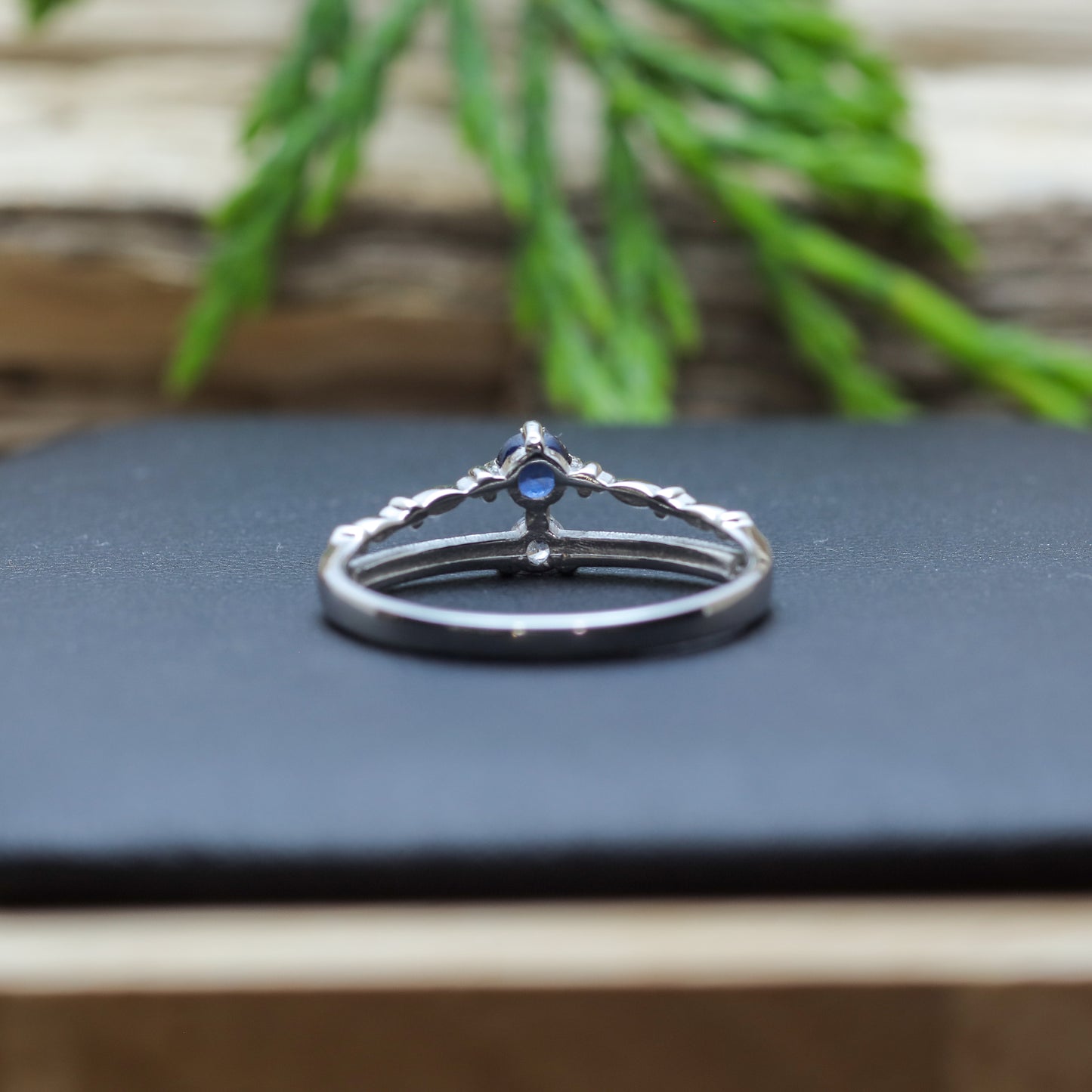 Round Sapphire Double-Band Style Ring in Sterling Silver