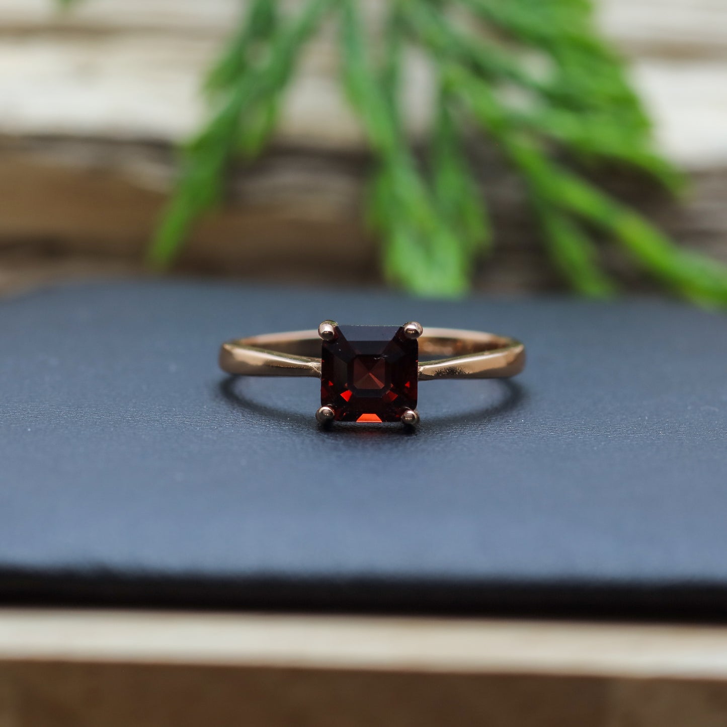 Square-Cut Garnet Minimalist Ring in Sterling Silver