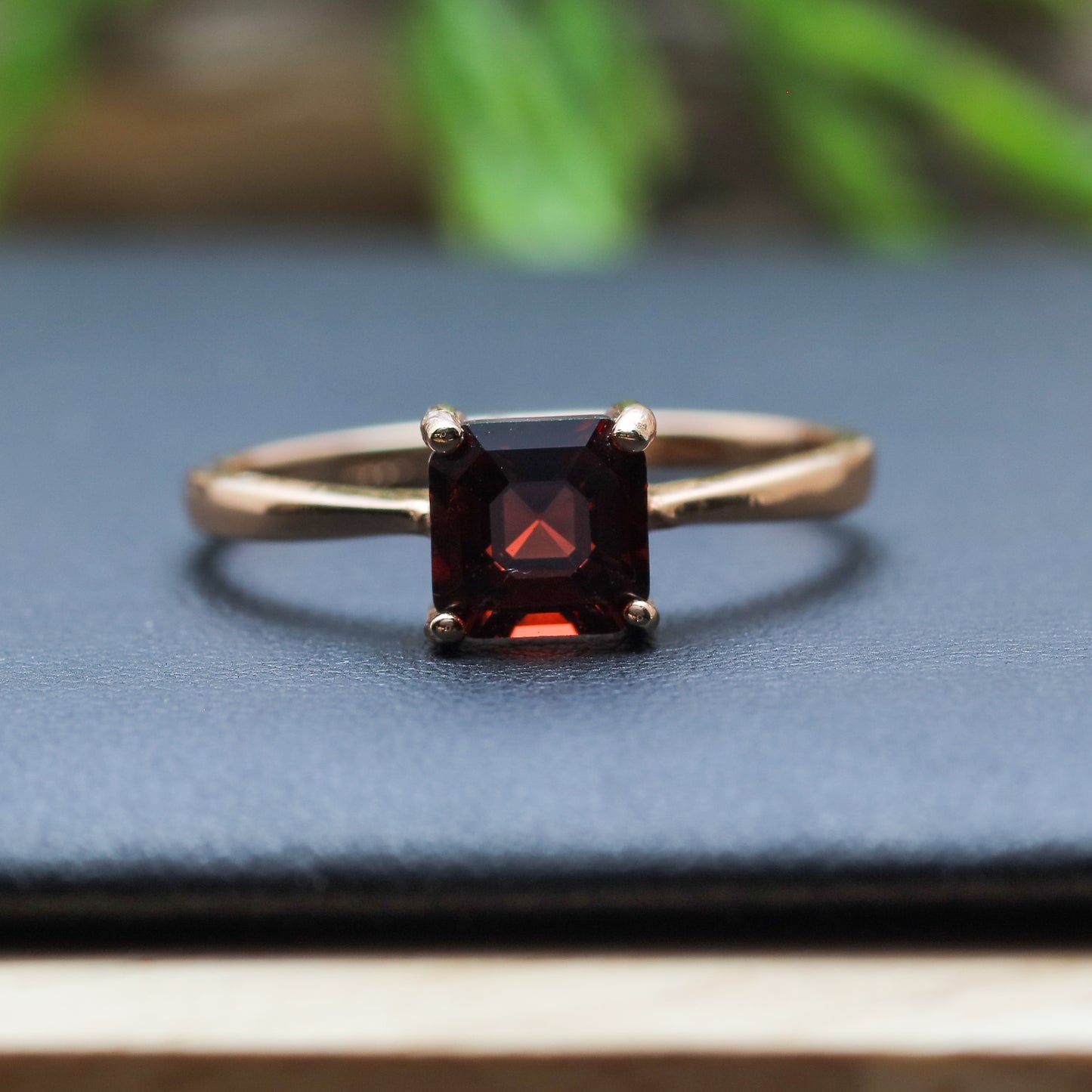 Square-Cut Garnet Minimalist Ring in Sterling Silver