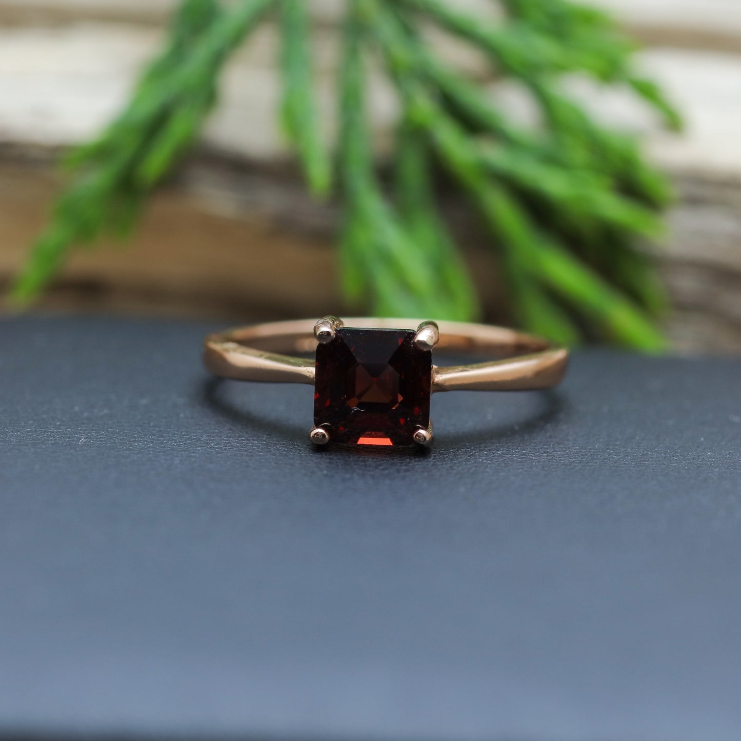 Square-Cut Garnet Minimalist Ring in Sterling Silver