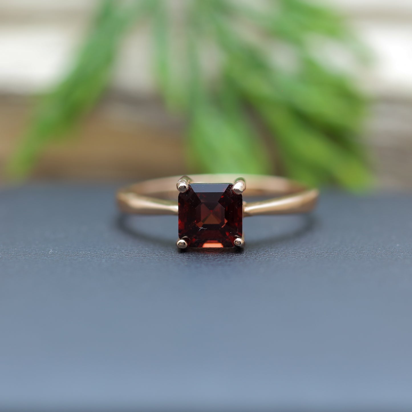 Square-Cut Garnet Minimalist Ring in Sterling Silver