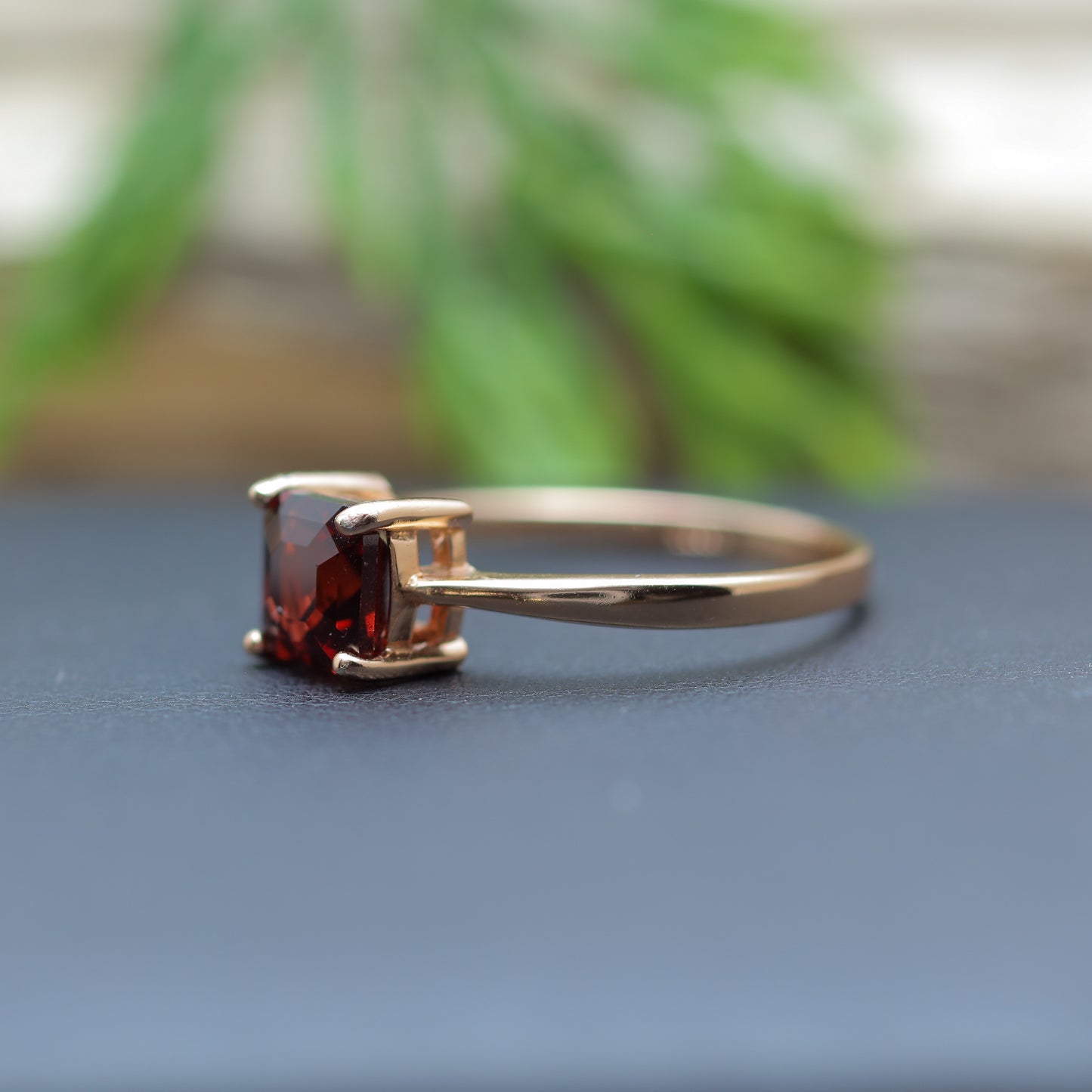 Square-Cut Garnet Minimalist Ring in Sterling Silver