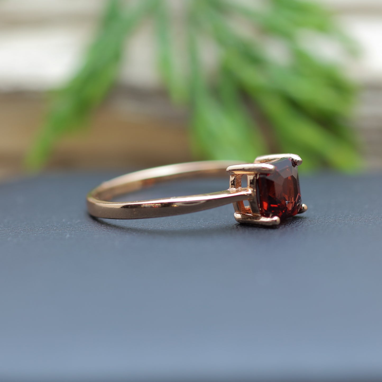 Square-Cut Garnet Minimalist Ring in Sterling Silver