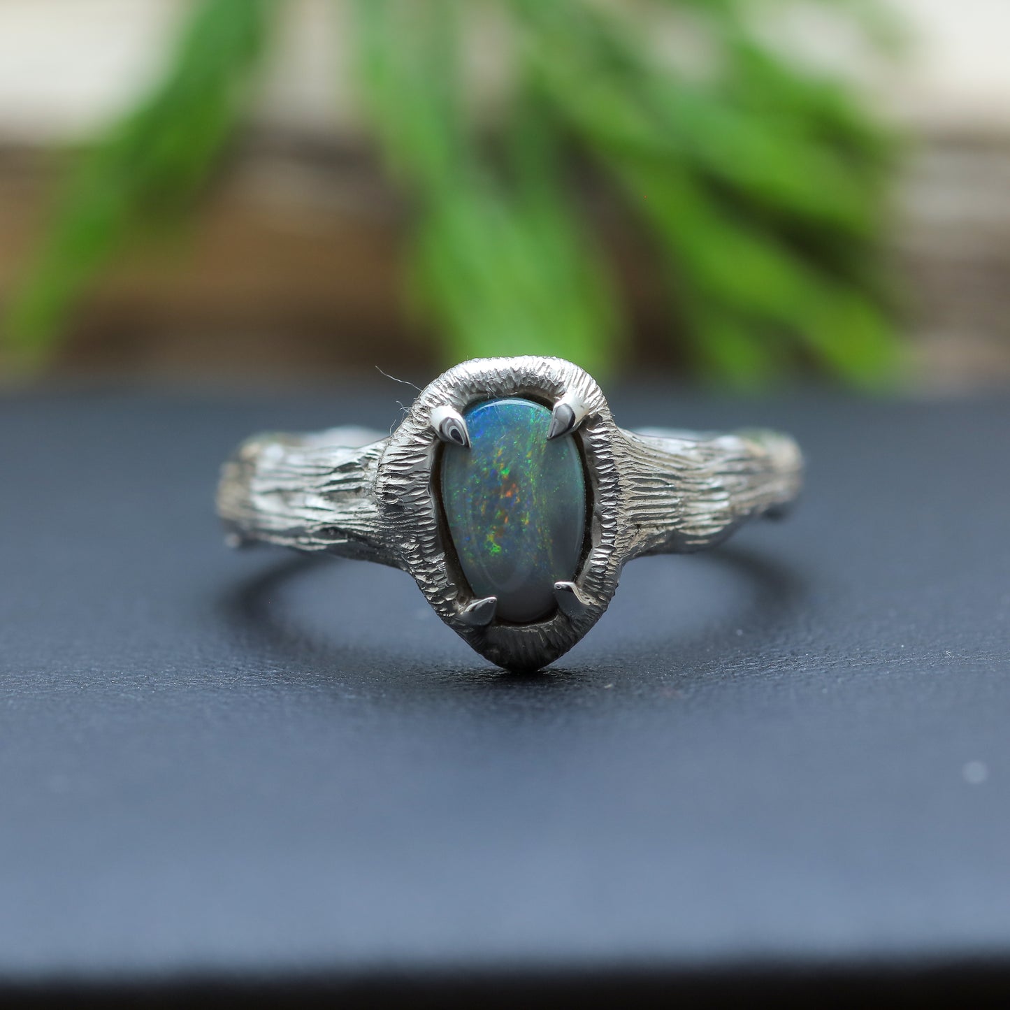 Hand-Sculpted Australian Opal Textured Ring in Sterling Silver