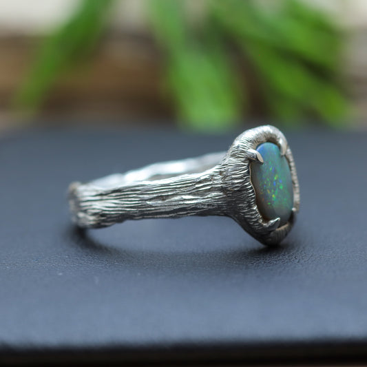 Hand-Sculpted Australian Opal Textured Ring in Sterling Silver