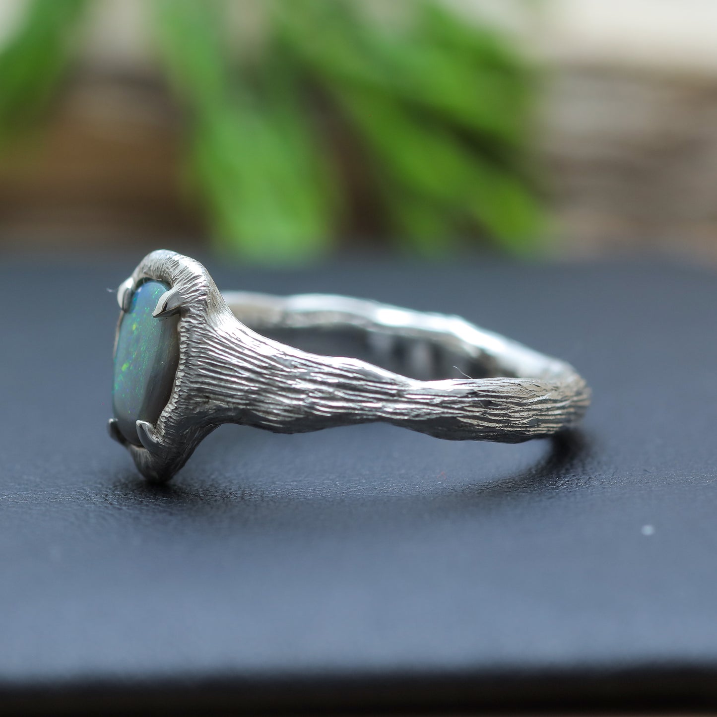 Hand-Sculpted Australian Opal Textured Ring in Sterling Silver