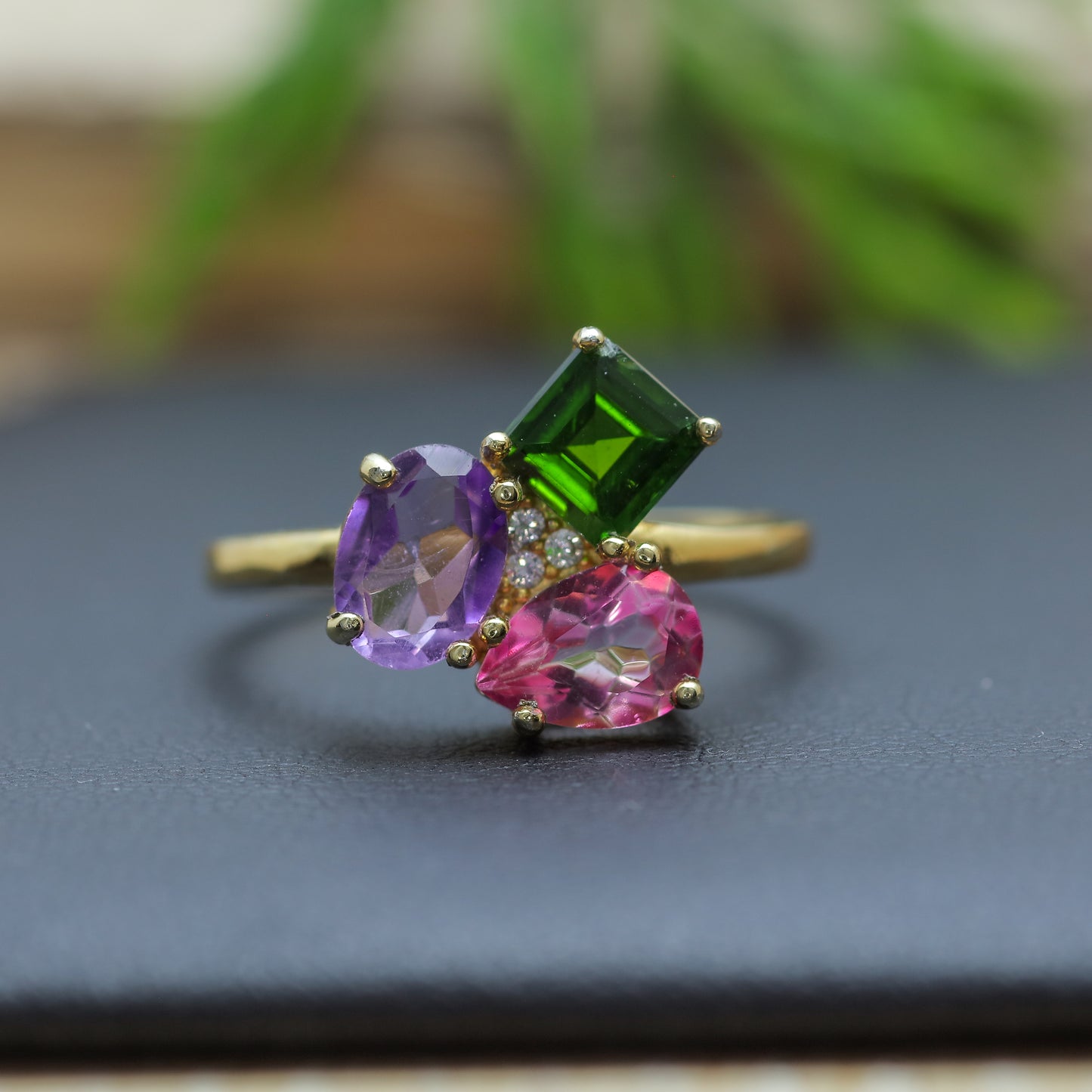 Multi-Gemstone Cluster Ring in Sterling Silver